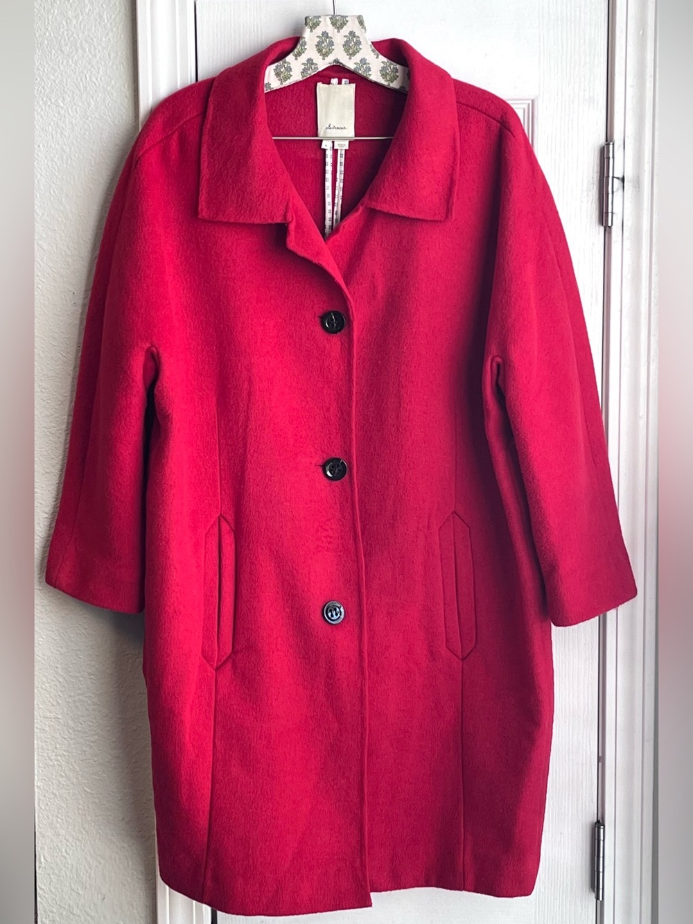 Anthropologie Elevenses Brienne Red Wool Blend Oversized Cocoon Coat Women’s M